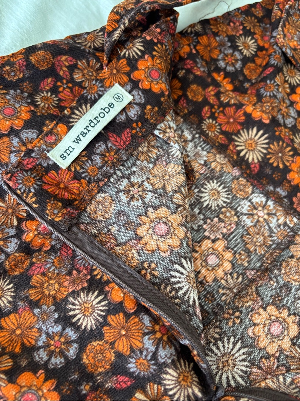 Floral Print Wide-Leg Overalls - Orange Floral Corduroy - Picture 11 of 16